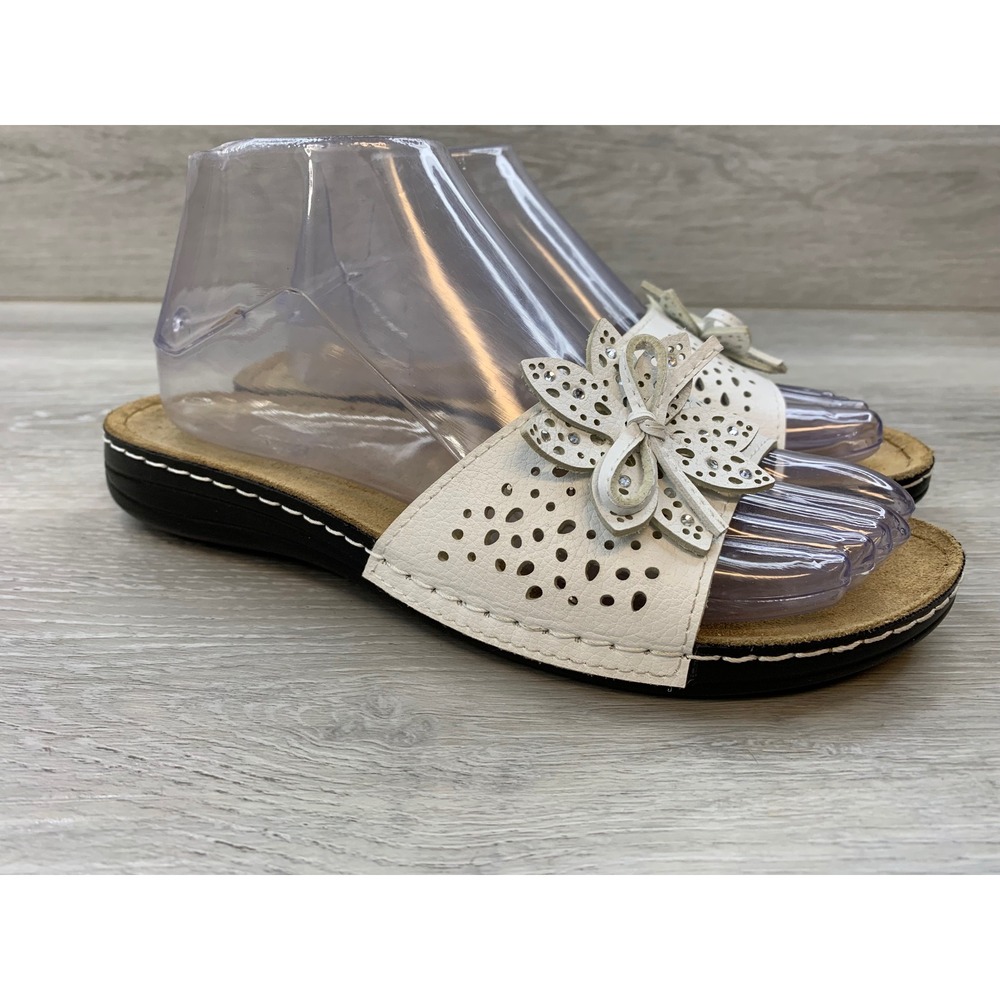Patrizia by Spring Step Women's White Leather Floral Sandals  7 Laser Cut Shoes
